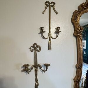Vintage brass bow candle sconces